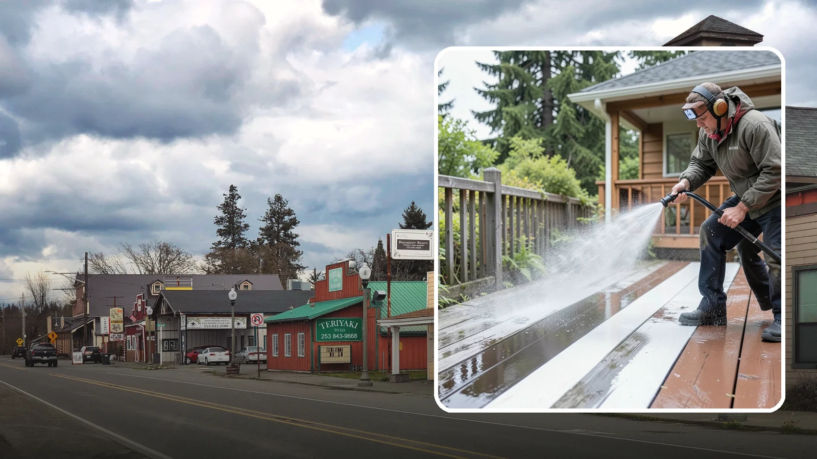 Deck Washing in Roy, Pierce County, WA - Soft wash decks to lift grey weathering and green growth without gouging the wood.