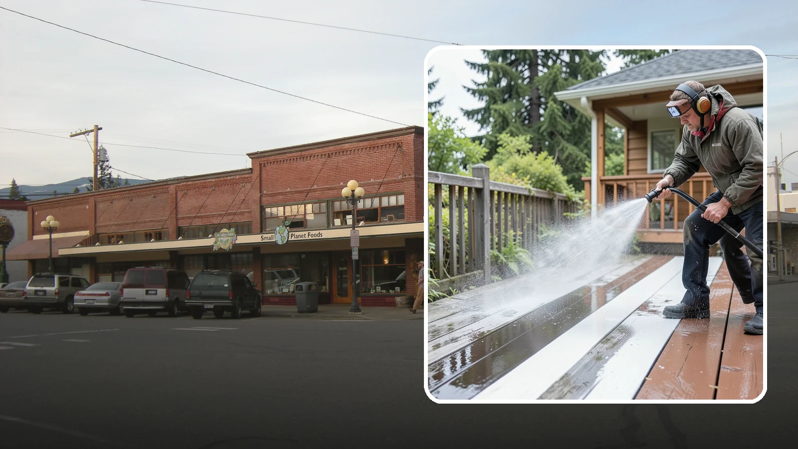 Deck Washing in Sedro-Woolley, Skagit County, WA - Soft wash decks to lift grey weathering and green growth without gouging the wood.