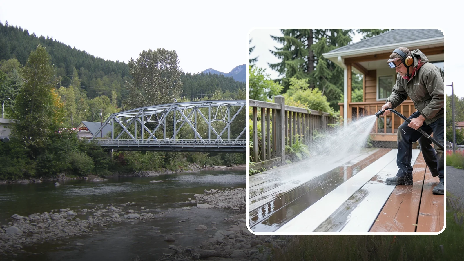Deck Washing in Skykomish, King County, WA - Soft wash decks to lift grey weathering and green growth without gouging the wood.