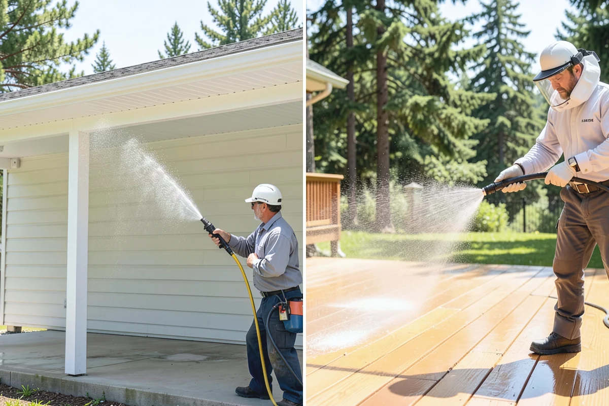 Deck Washing in Woodinville, King County, WA - Clear the deck and protect nearby plants