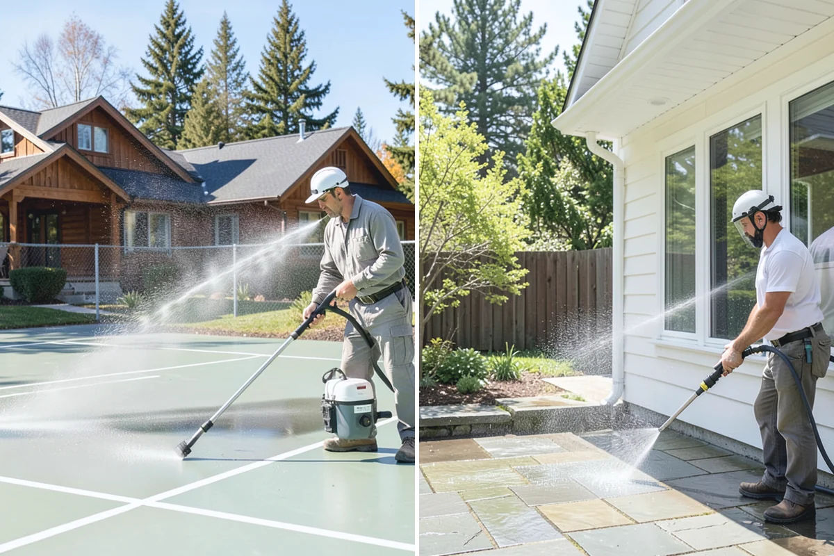 Decorative Concrete Cleaning in Beaux Arts Village, King County, WA - Clear the patio and inspect the sealer condition