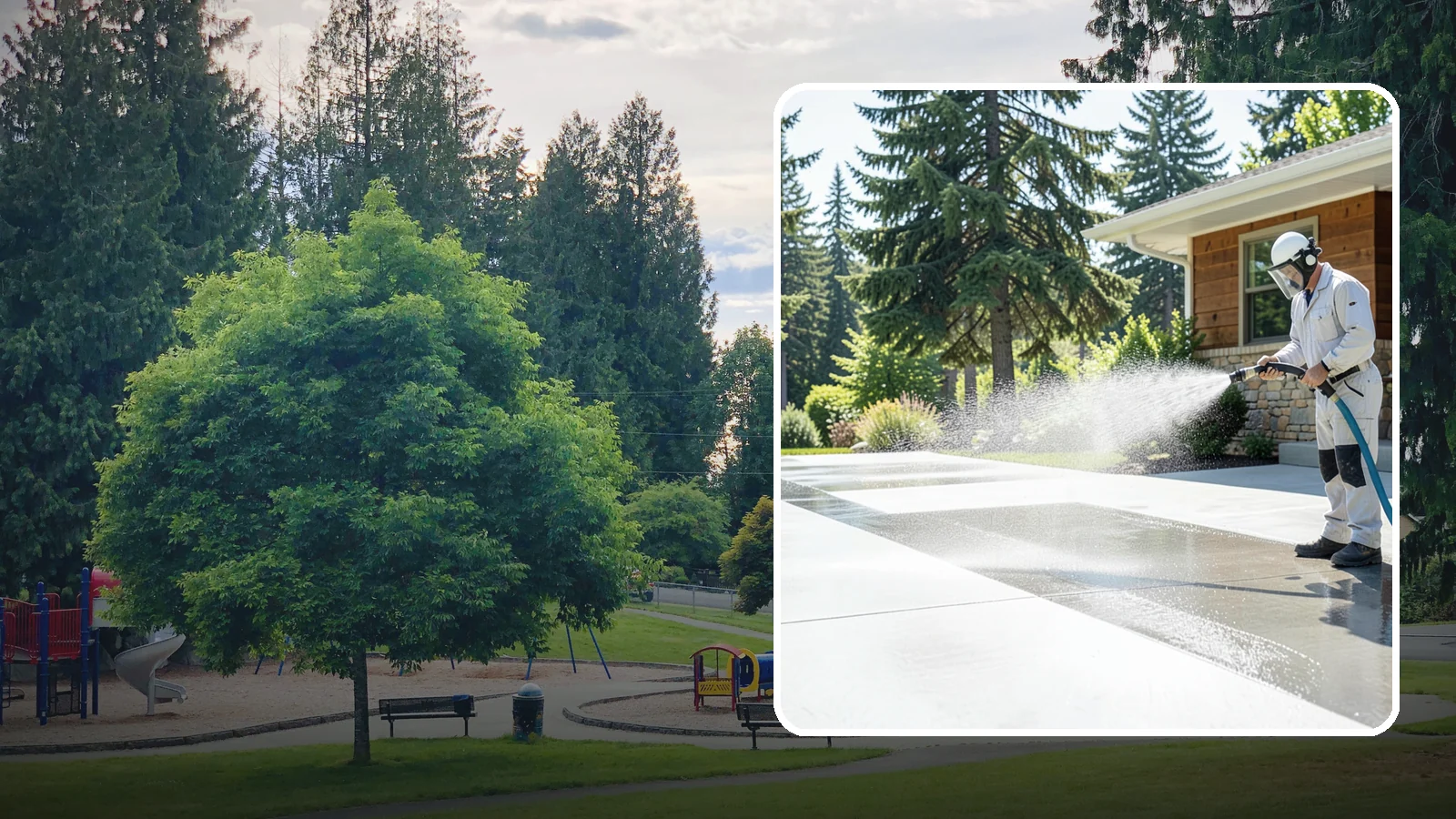 Decorative Concrete Cleaning in Bonney Lake, Pierce County, WA - Clean stamped and decorative concrete patios without stripping their color or protective sealer.