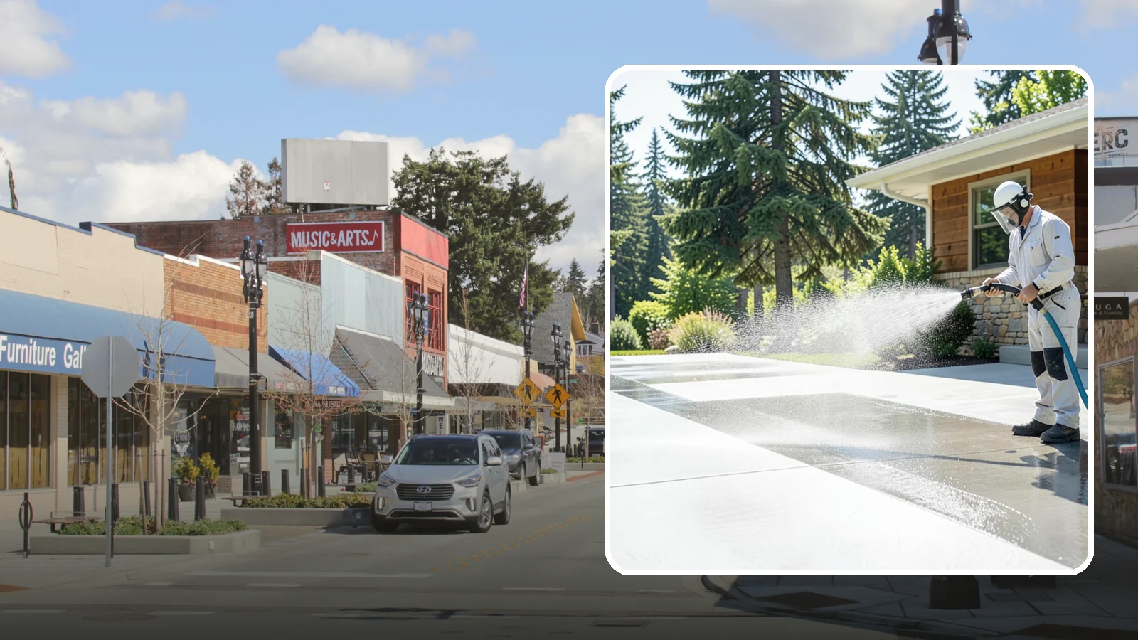 Decorative Concrete Cleaning in Bothell, King County, WA - Clean stamped and decorative concrete patios without stripping their color or protective sealer.