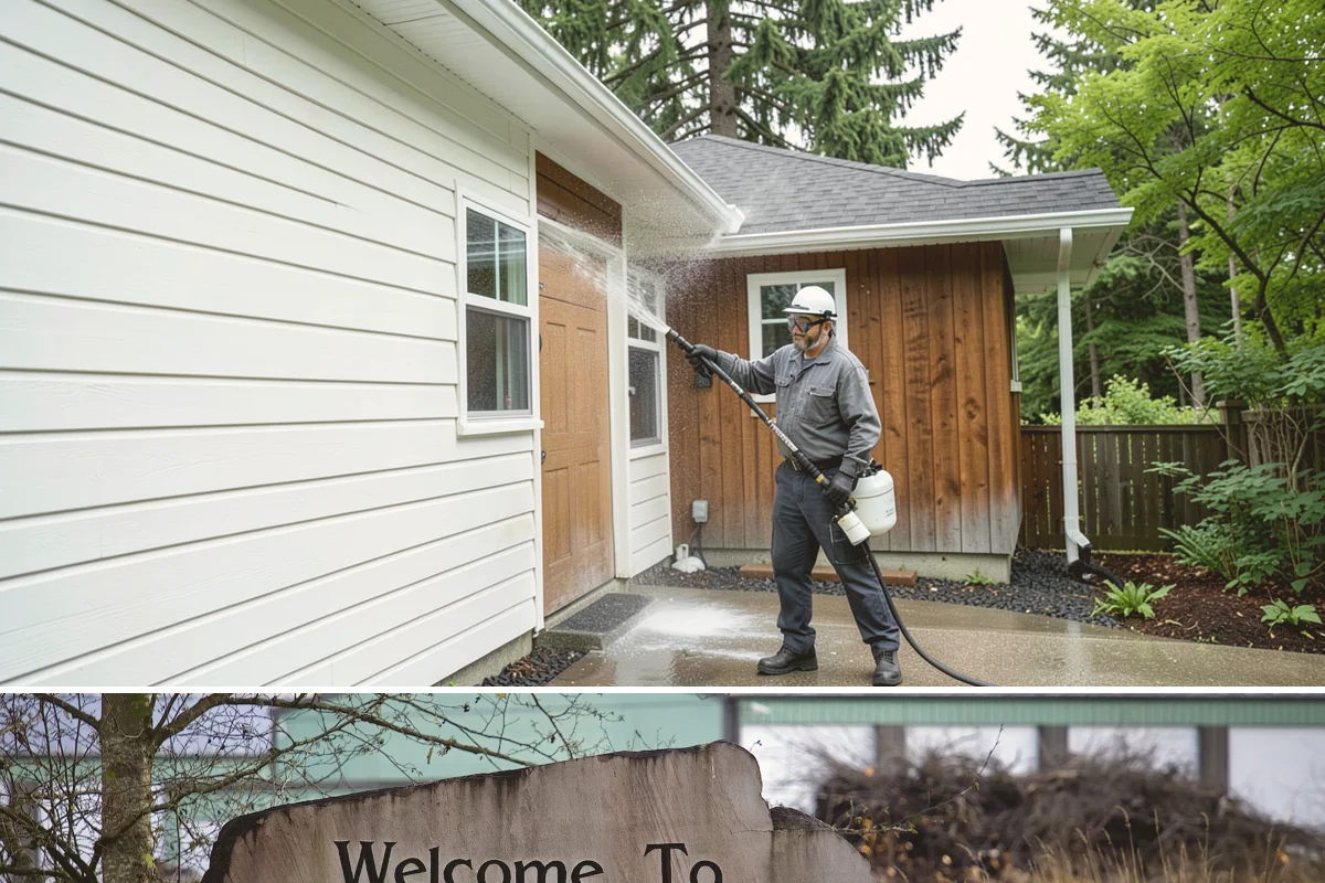 Decorative Concrete Cleaning in Buckley, Pierce County, WA - Decorative concrete cleans and reseals best in dry summer weather for proper sealer cure.