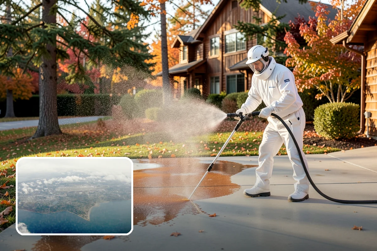 Decorative Concrete Cleaning in Burien, King County, WA - Preserves integral color and stamped detail