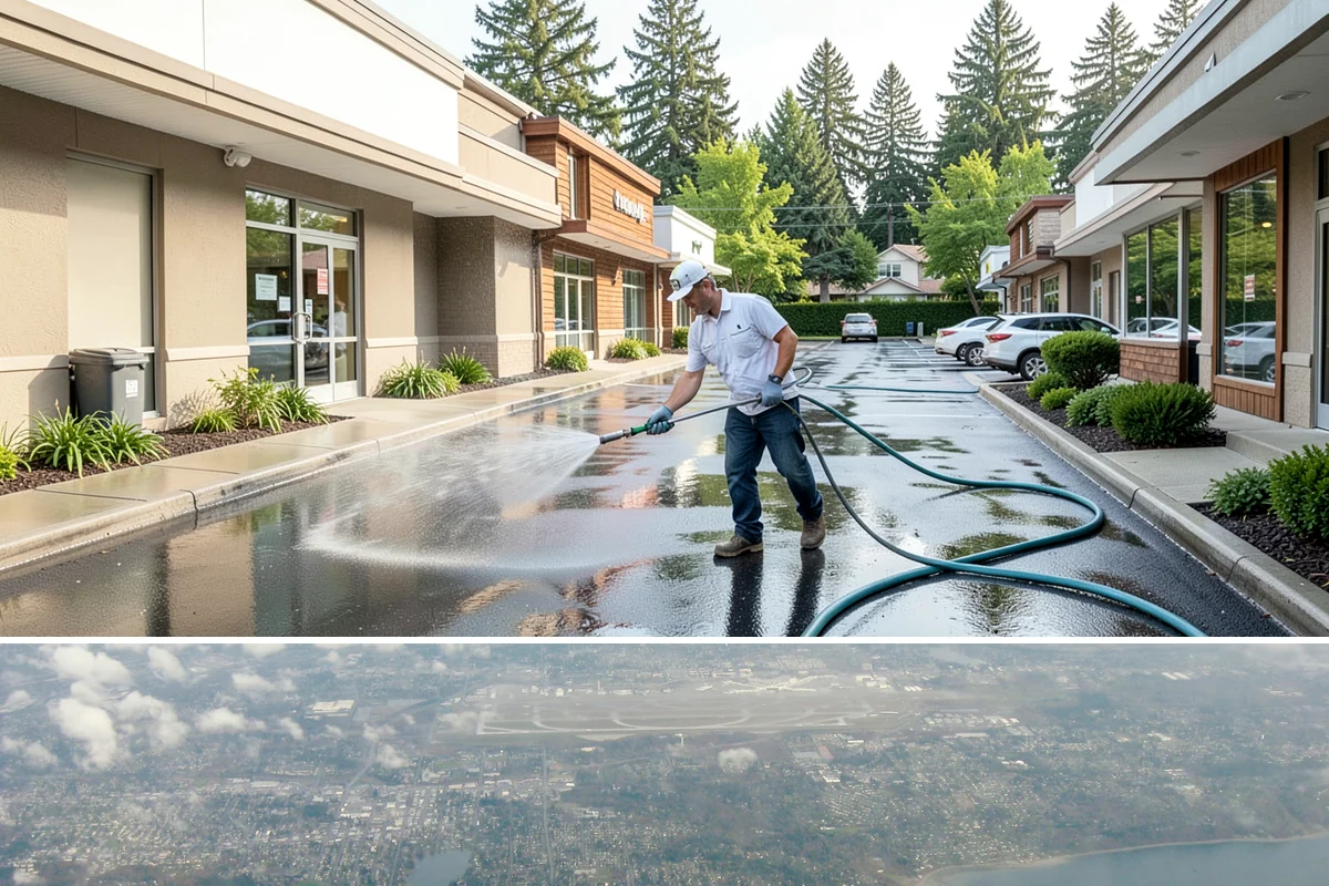 Decorative Concrete Cleaning in Burien, King County, WA - Decorative concrete cleans and reseals best in dry summer weather for proper sealer cure.