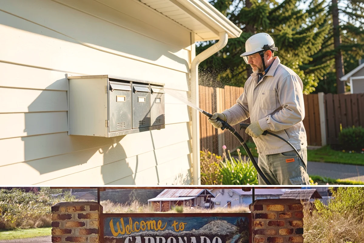 Decorative Concrete Cleaning in Carbonado, Pierce County, WA - Decorative concrete cleans and reseals best in dry summer weather for proper sealer cure.