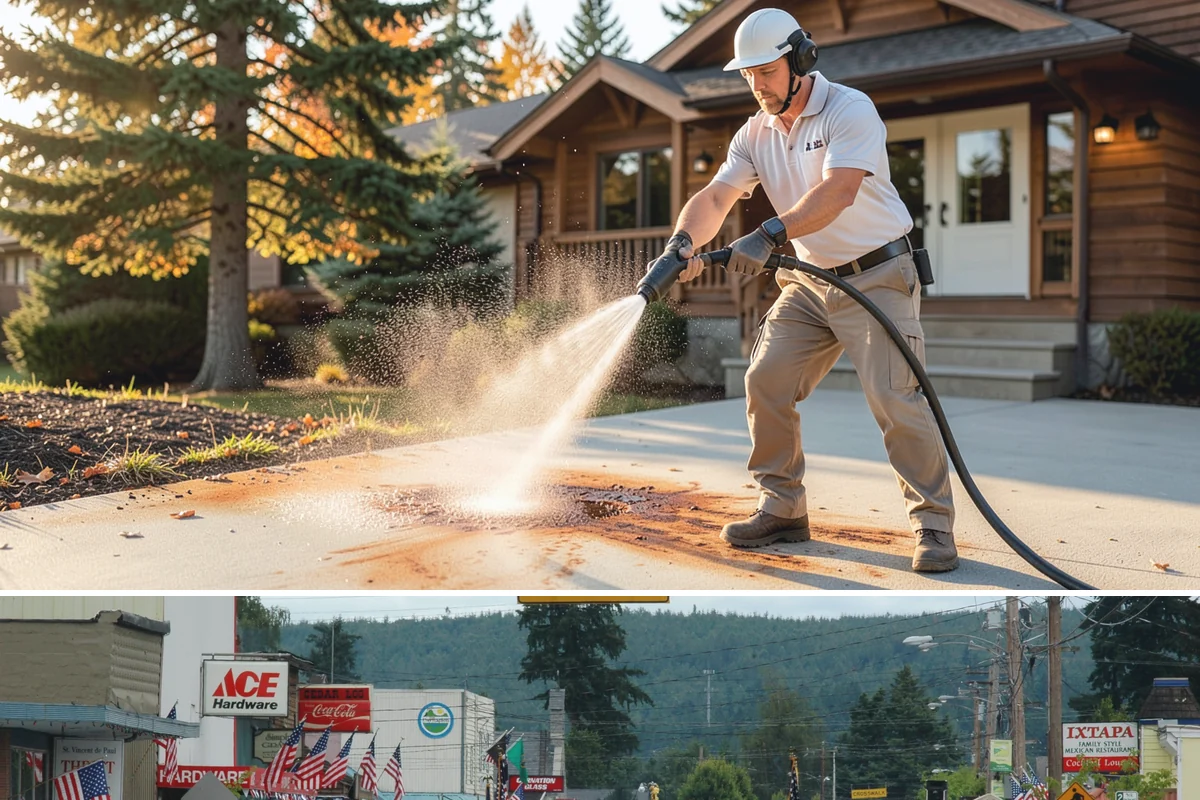 Decorative Concrete Cleaning in Carnation, King County, WA - Decorative concrete cleans and reseals best in dry summer weather for proper sealer cure.