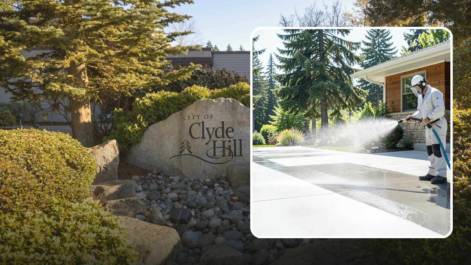 Decorative Concrete Cleaning in Clyde Hill, King County, WA - Clean stamped and decorative concrete patios without stripping their color or protective sealer.