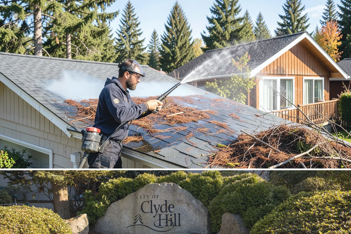Decorative Concrete Cleaning in Clyde Hill, King County, WA - Decorative concrete cleans and reseals best in dry summer weather for proper sealer cure.