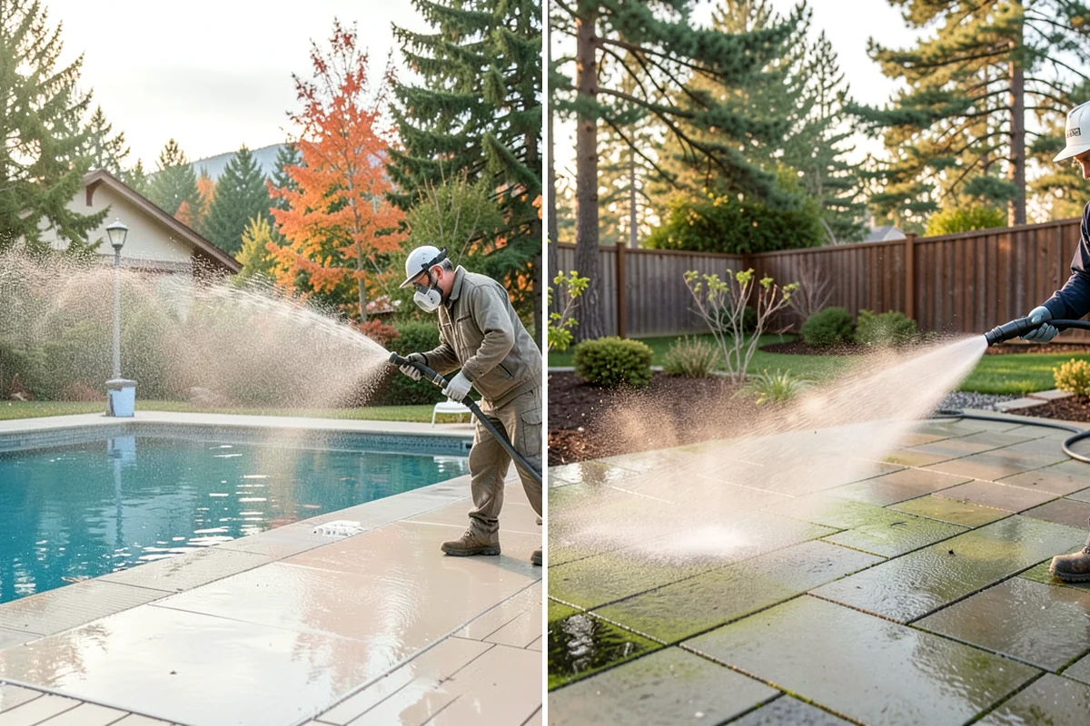 Decorative Concrete Cleaning in Concrete, Skagit County, WA - Clear the patio and inspect the sealer condition