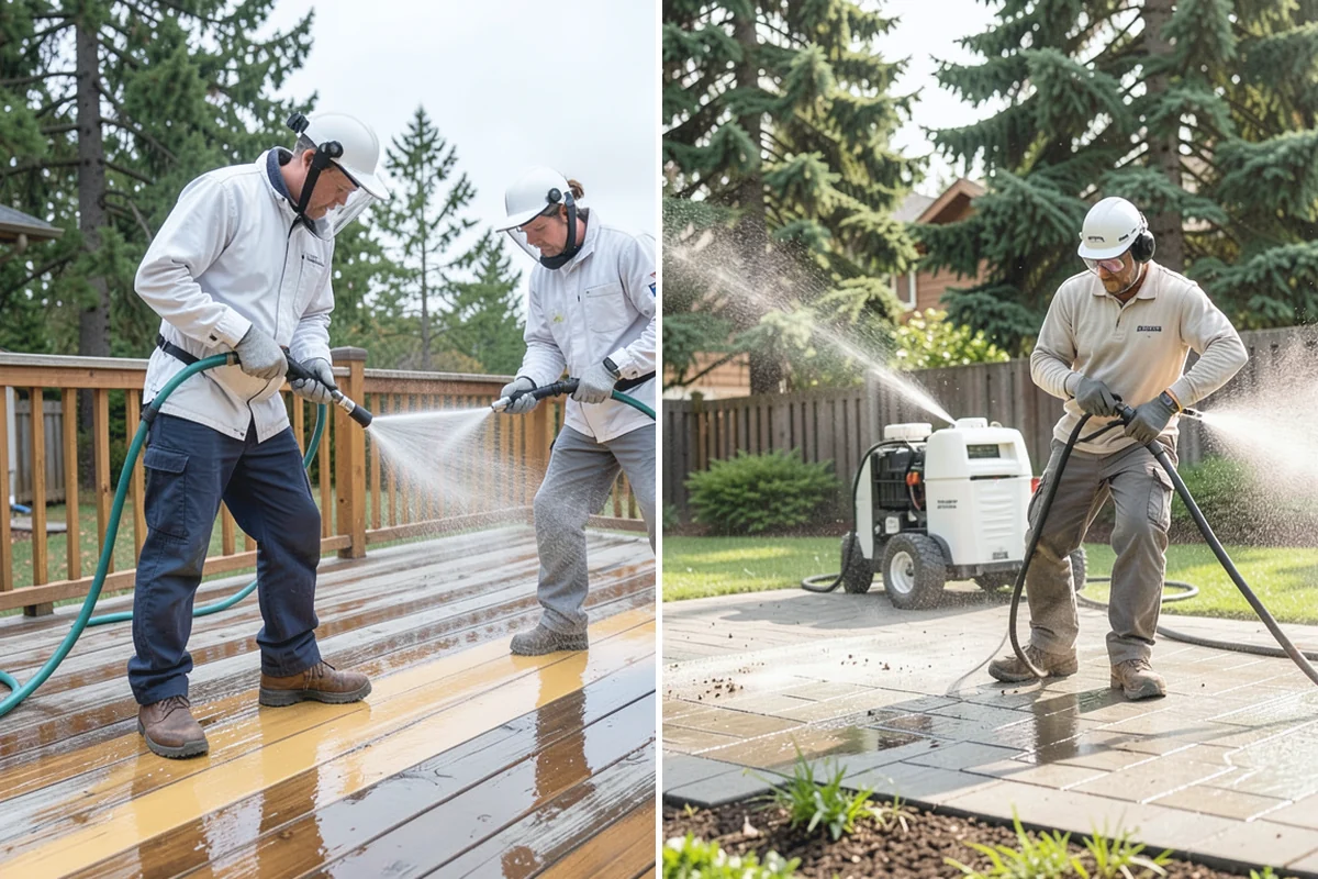 Decorative Concrete Cleaning in Coupeville, Island County, WA - Clear the patio and inspect the sealer condition