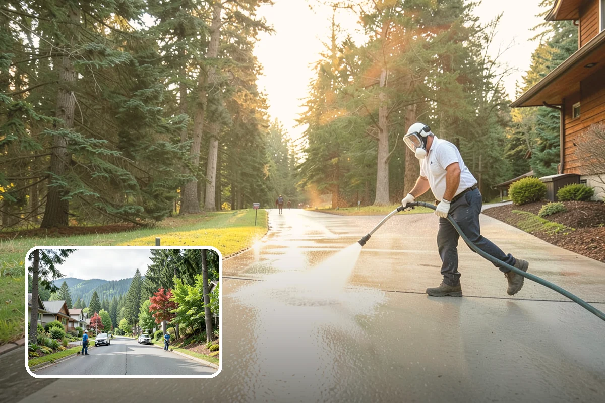 Decorative Concrete Cleaning in Darrington, Snohomish County, WA - Preserves integral color and stamped detail