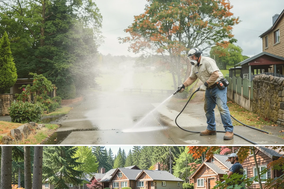 Decorative Concrete Cleaning in Edgewood, Pierce County, WA - Decorative concrete cleans and reseals best in dry summer weather for proper sealer cure.