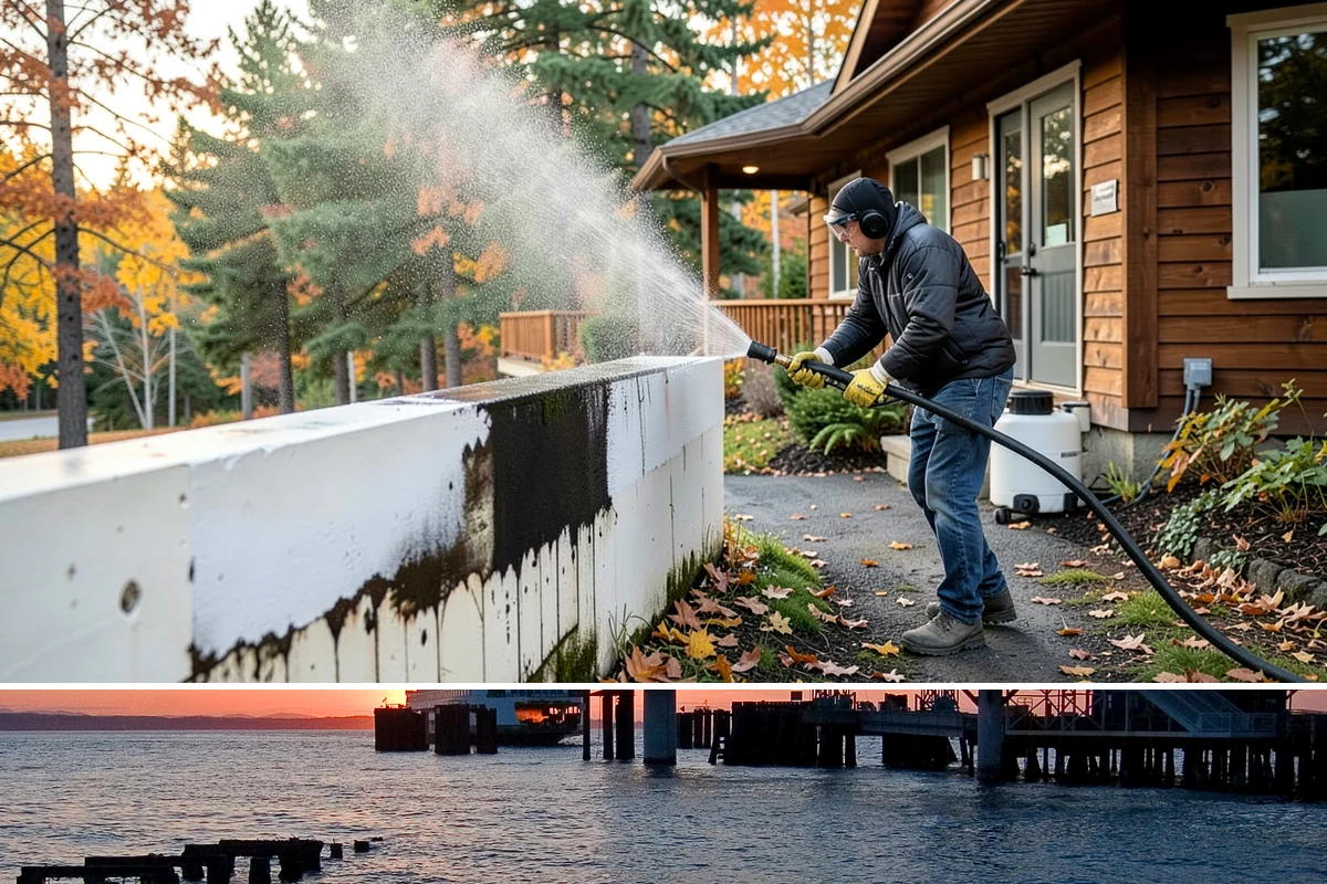 Decorative Concrete Cleaning in Edmonds, Snohomish County, WA - Decorative concrete cleans and reseals best in dry summer weather for proper sealer cure.
