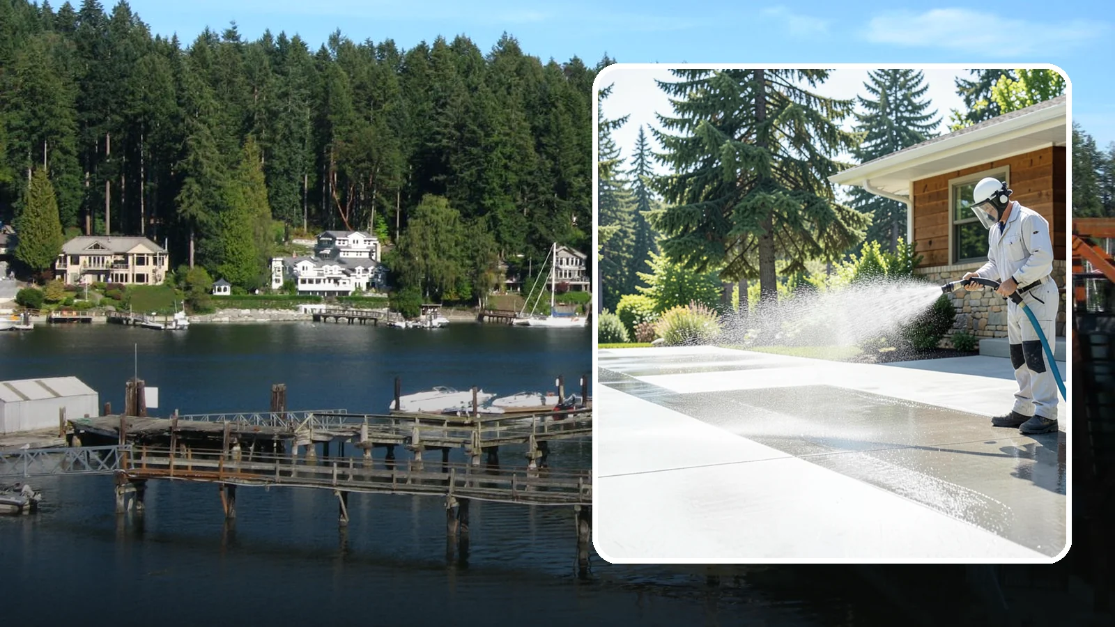 Decorative Concrete Cleaning in Gig Harbor, Pierce County, WA - Clean stamped and decorative concrete patios without stripping their color or protective sealer.