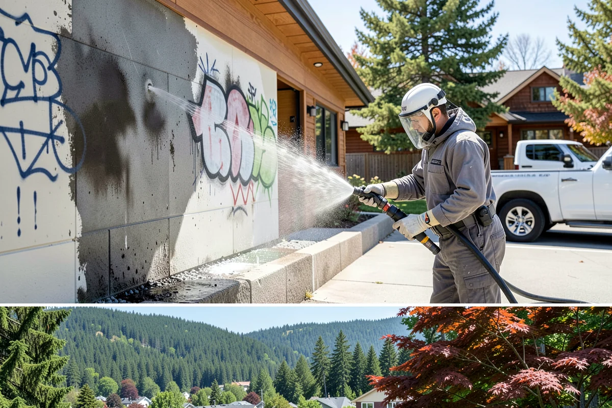 Decorative Concrete Cleaning in Index, Snohomish County, WA - Decorative concrete cleans and reseals best in dry summer weather for proper sealer cure.