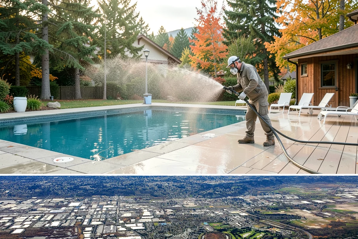 Decorative Concrete Cleaning in Kent, King County, WA - Decorative concrete cleans and reseals best in dry summer weather for proper sealer cure.