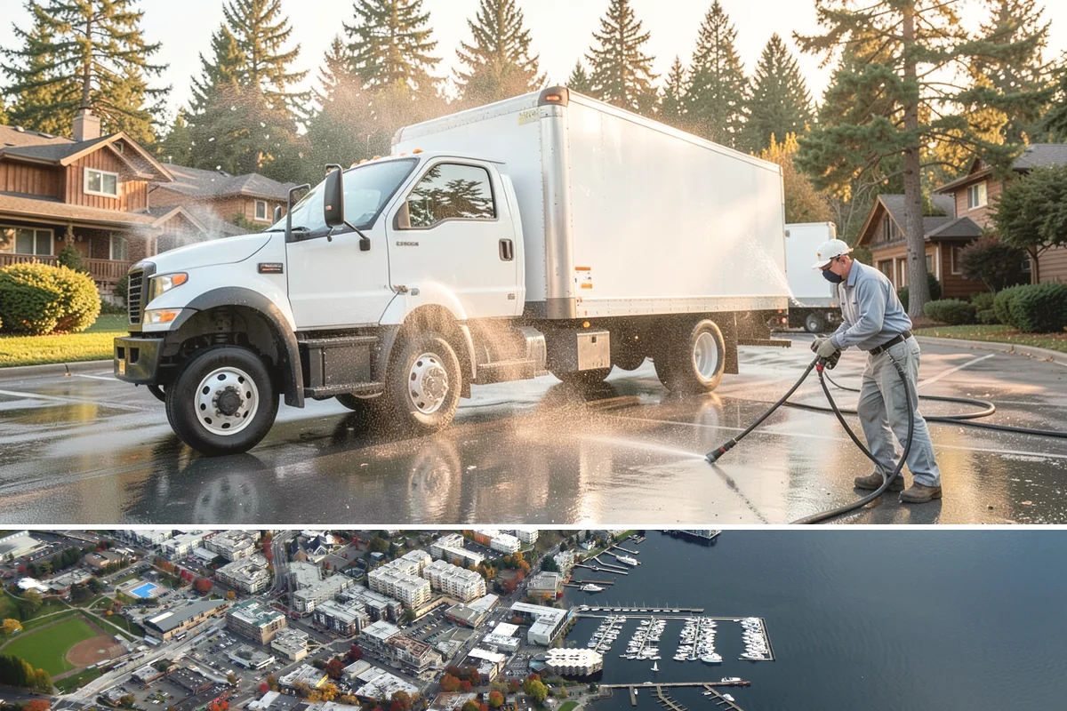 Decorative Concrete Cleaning in Kirkland, King County, WA - Decorative concrete cleans and reseals best in dry summer weather for proper sealer cure.