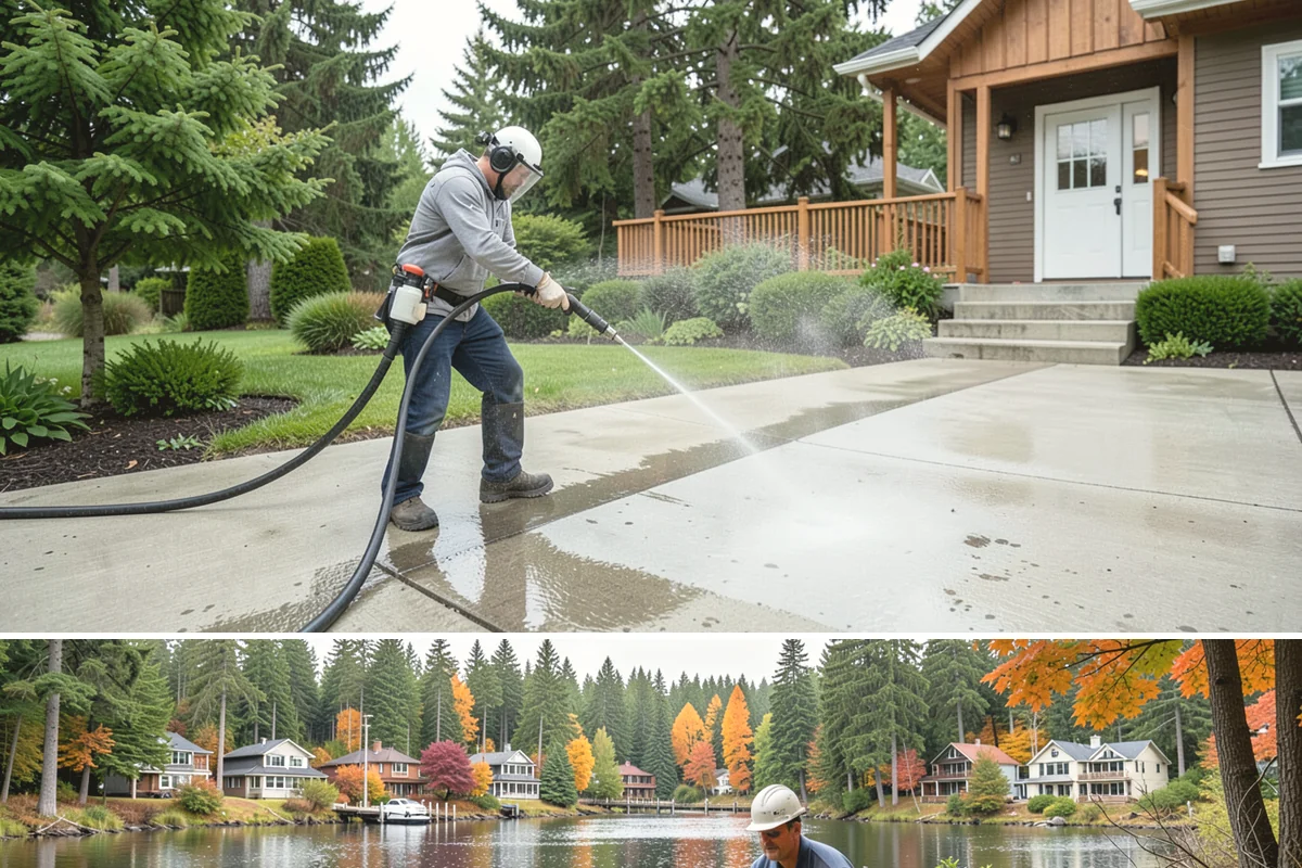 Decorative Concrete Cleaning in La Conner, Skagit County, WA - Decorative concrete cleans and reseals best in dry summer weather for proper sealer cure.