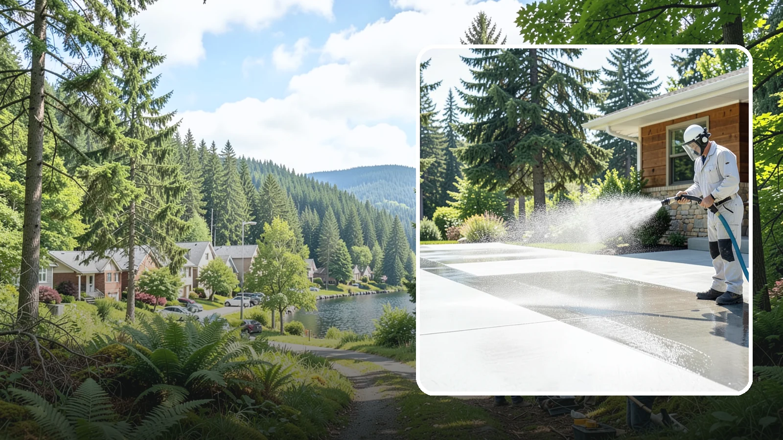 Decorative Concrete Cleaning in Lake Forest Park, King County, WA - Clean stamped and decorative concrete patios without stripping their color or protective sealer.