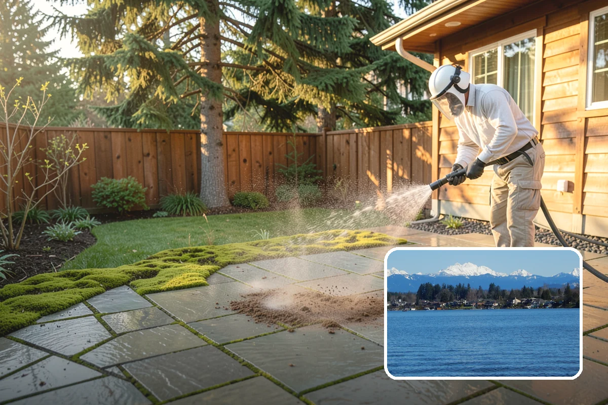 Decorative Concrete Cleaning in Lake Stevens, Snohomish County, WA - Preserves integral color and stamped detail