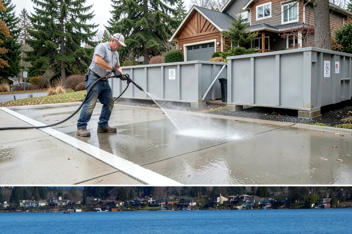 Decorative Concrete Cleaning in Lake Stevens, Snohomish County, WA - Decorative concrete cleans and reseals best in dry summer weather for proper sealer cure.