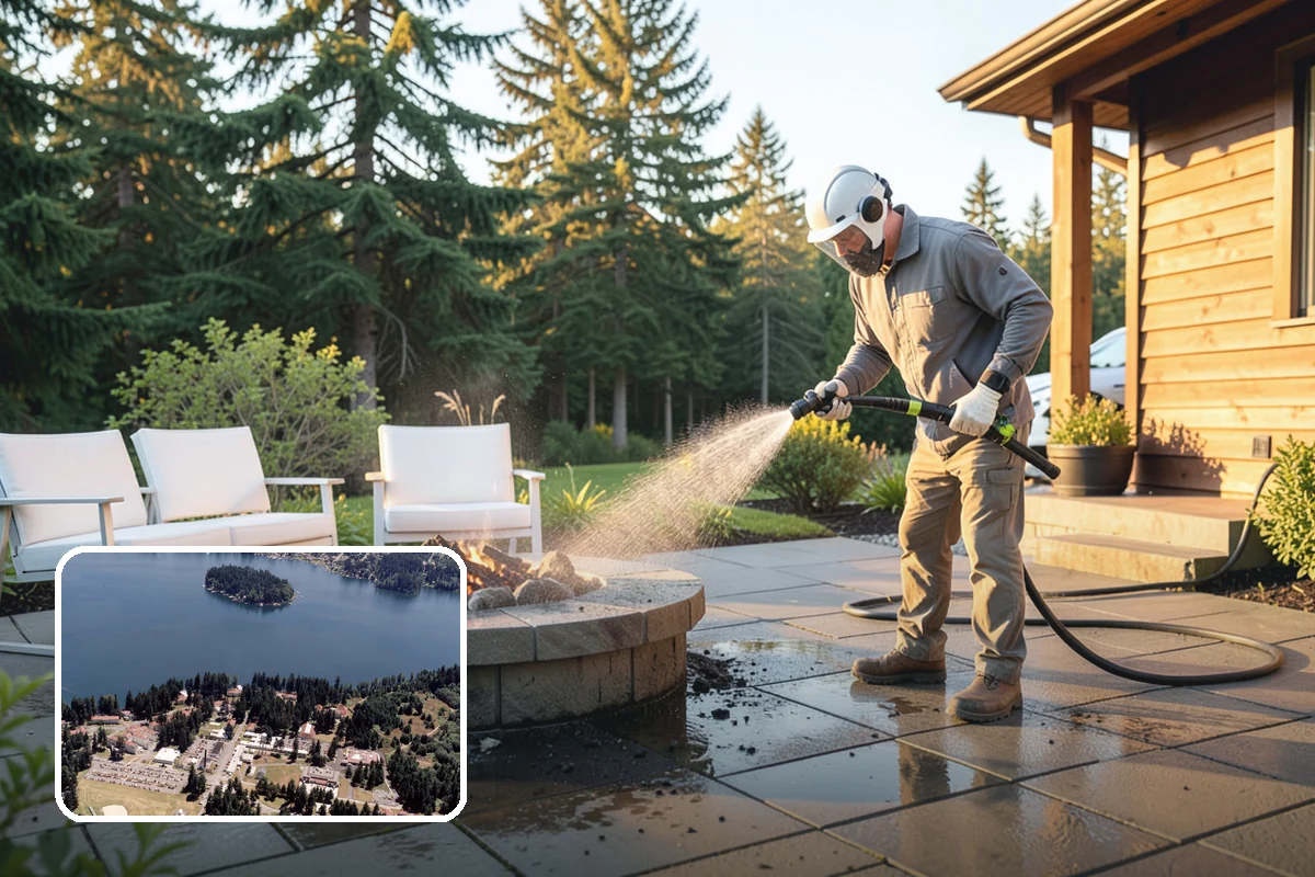 Decorative Concrete Cleaning in Lakewood, Pierce County, WA - Preserves integral color and stamped detail