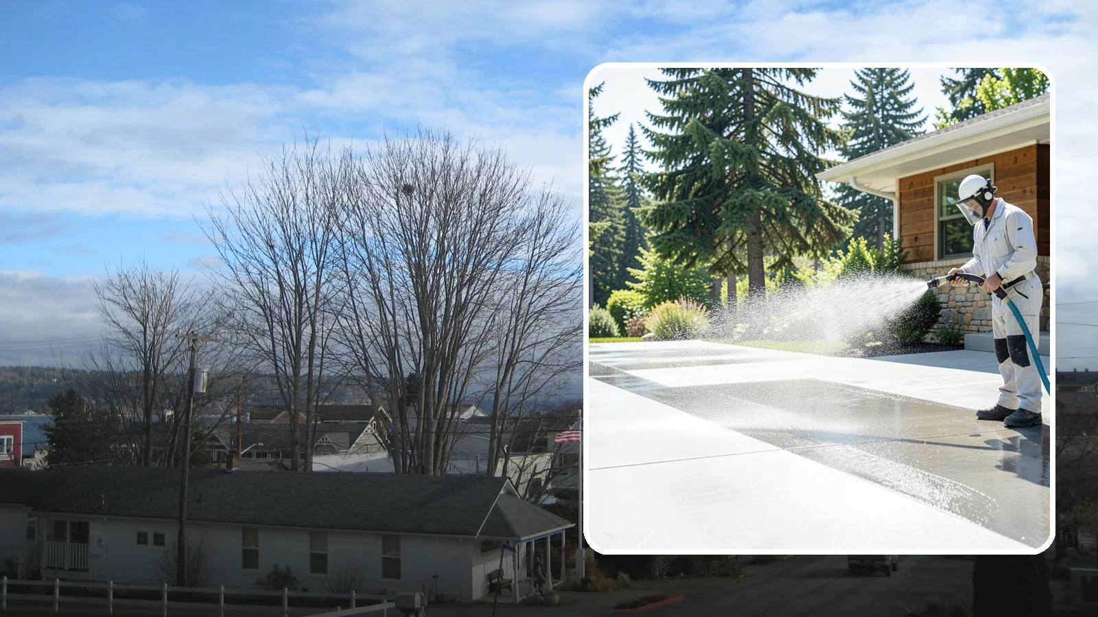 Decorative Concrete Cleaning in Langley, Island County, WA - Clean stamped and decorative concrete patios without stripping their color or protective sealer.