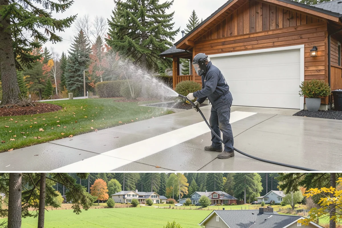 Decorative Concrete Cleaning in Lyman, Skagit County, WA - Decorative concrete cleans and reseals best in dry summer weather for proper sealer cure.