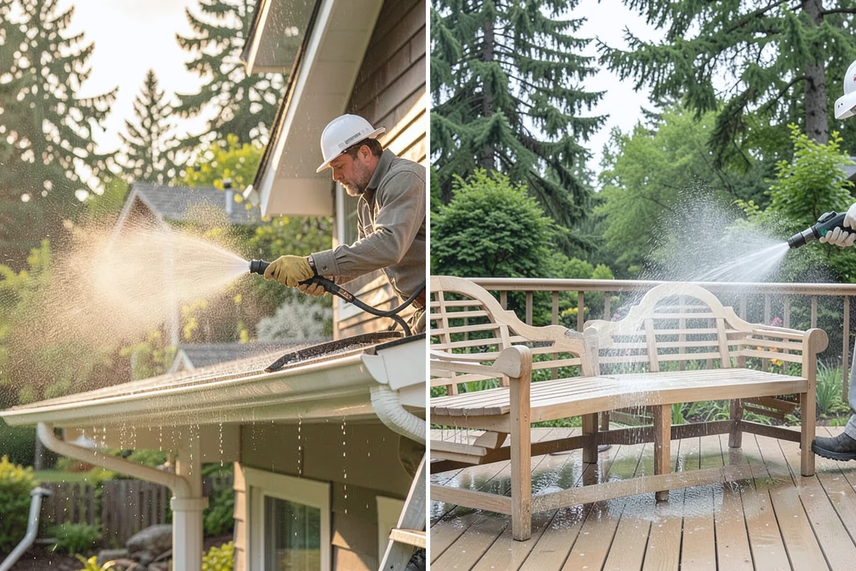 Decorative Concrete Cleaning in Medina, King County, WA - Clear the patio and inspect the sealer condition