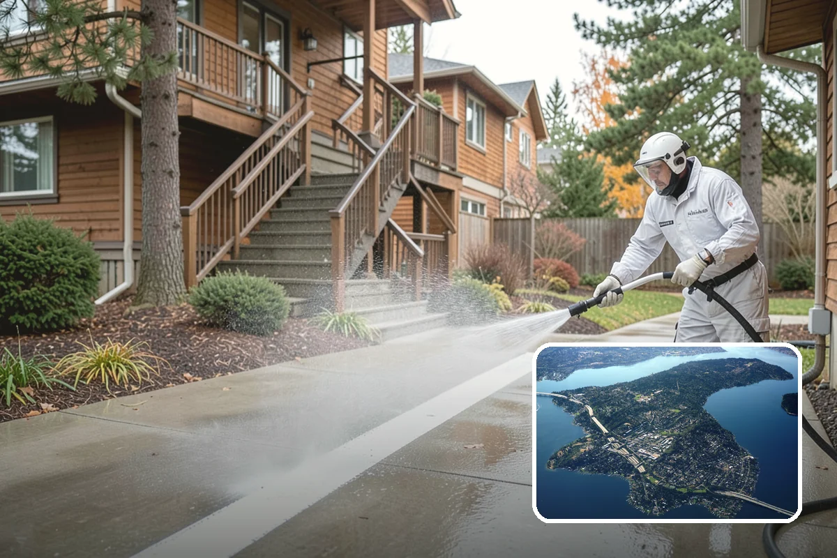 Decorative Concrete Cleaning in Mercer Island, King County, WA - Preserves integral color and stamped detail