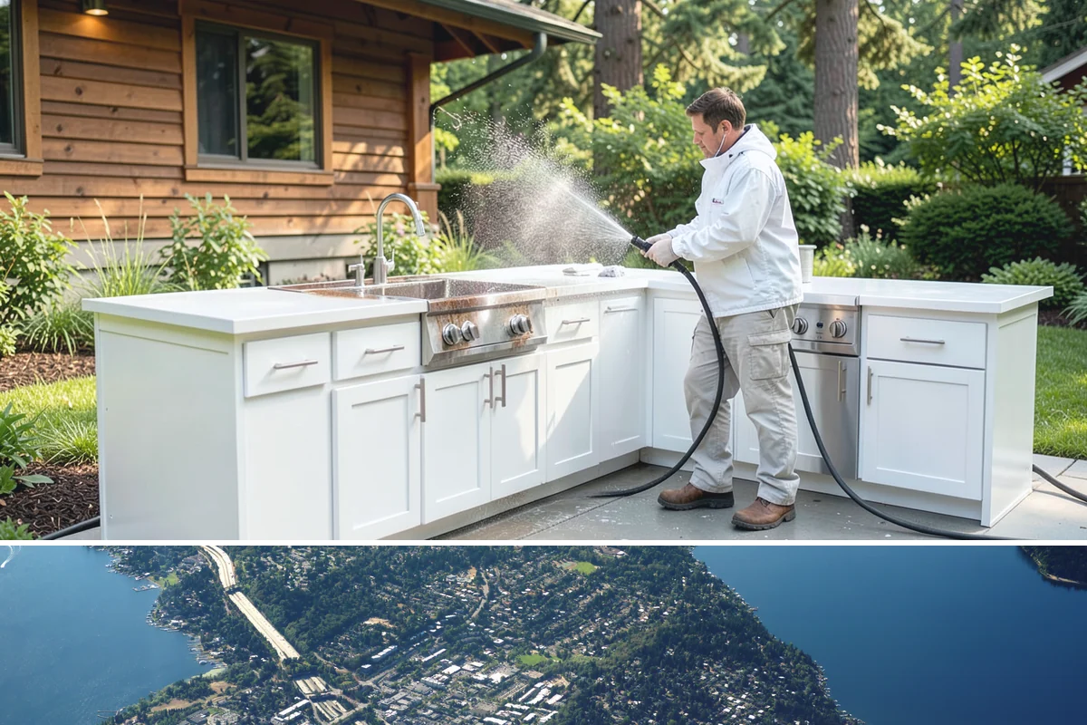 Decorative Concrete Cleaning in Mercer Island, King County, WA - Decorative concrete cleans and reseals best in dry summer weather for proper sealer cure.