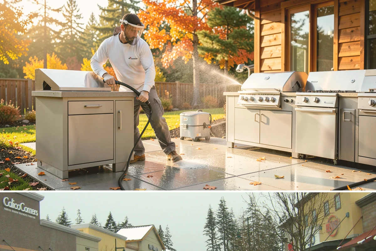 Decorative Concrete Cleaning in Mill Creek, Snohomish County, WA - Decorative concrete cleans and reseals best in dry summer weather for proper sealer cure.