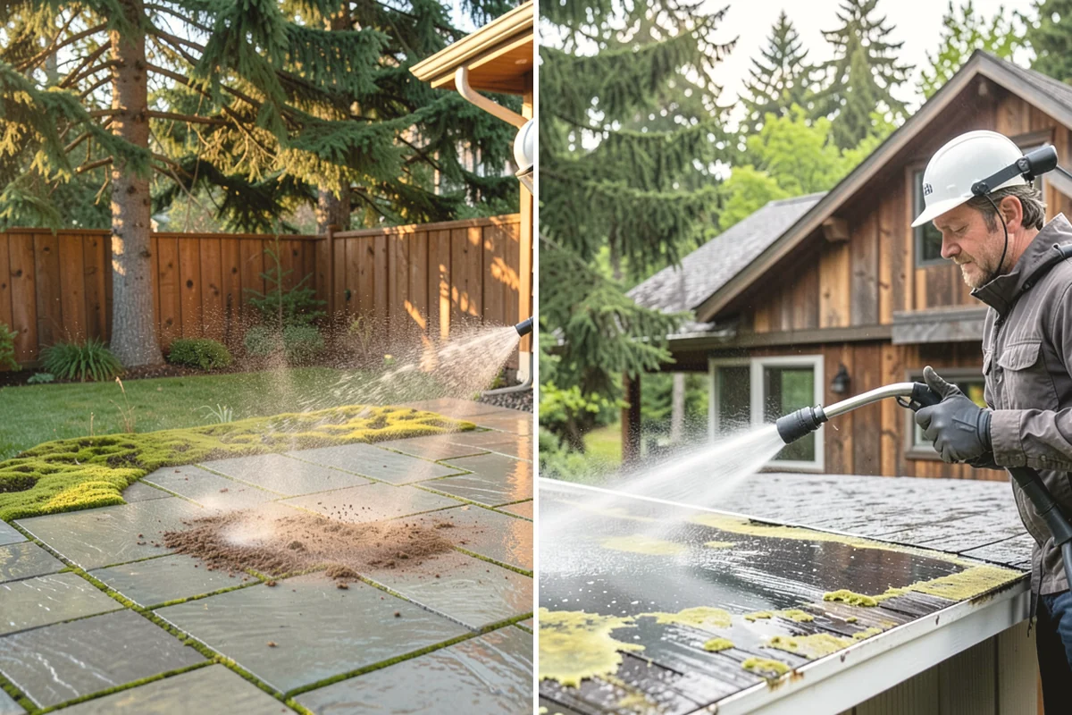 Decorative Concrete Cleaning in Monroe, Snohomish County, WA - Clear the patio and inspect the sealer condition