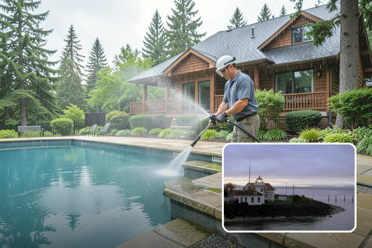 Decorative Concrete Cleaning in Mukilteo, Snohomish County, WA - Preserves integral color and stamped detail