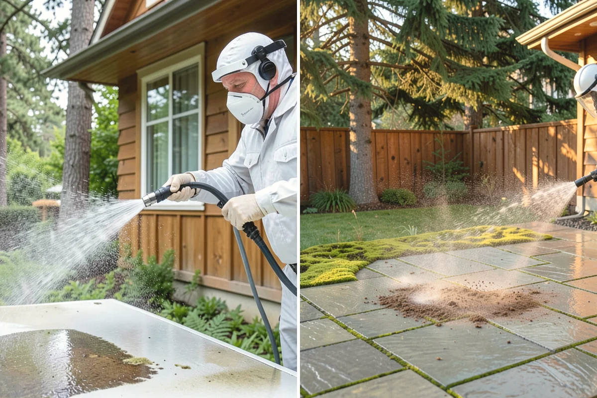 Decorative Concrete Cleaning in Mukilteo, Snohomish County, WA - Clear the patio and inspect the sealer condition