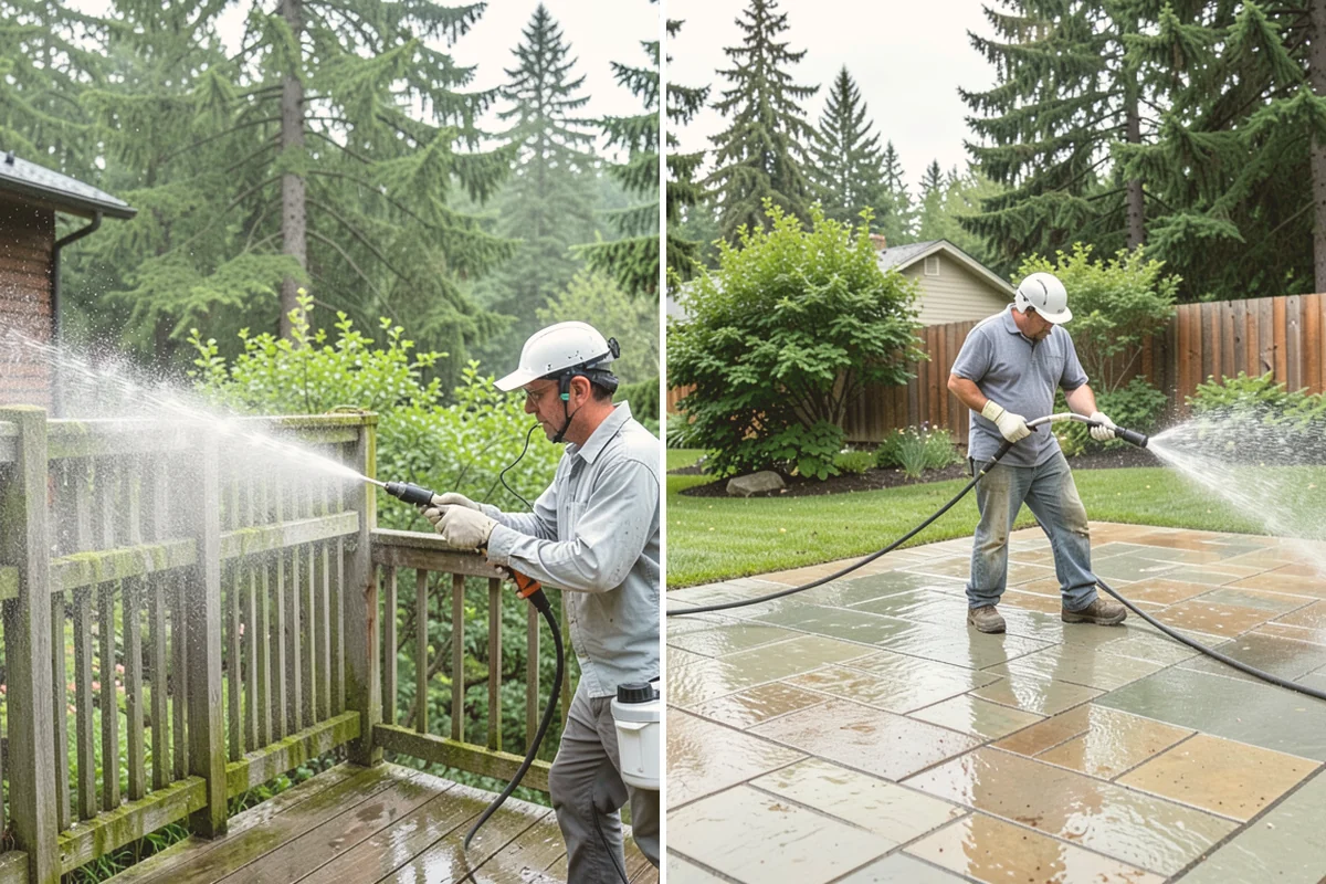 Decorative Concrete Cleaning in Newcastle, King County, WA - Clear the patio and inspect the sealer condition