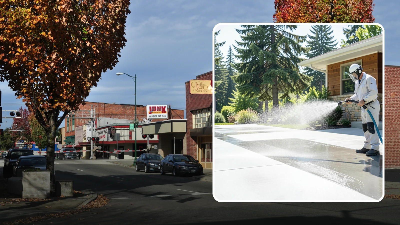 Decorative Concrete Cleaning in Puyallup, Pierce County, WA - Clean stamped and decorative concrete patios without stripping their color or protective sealer.