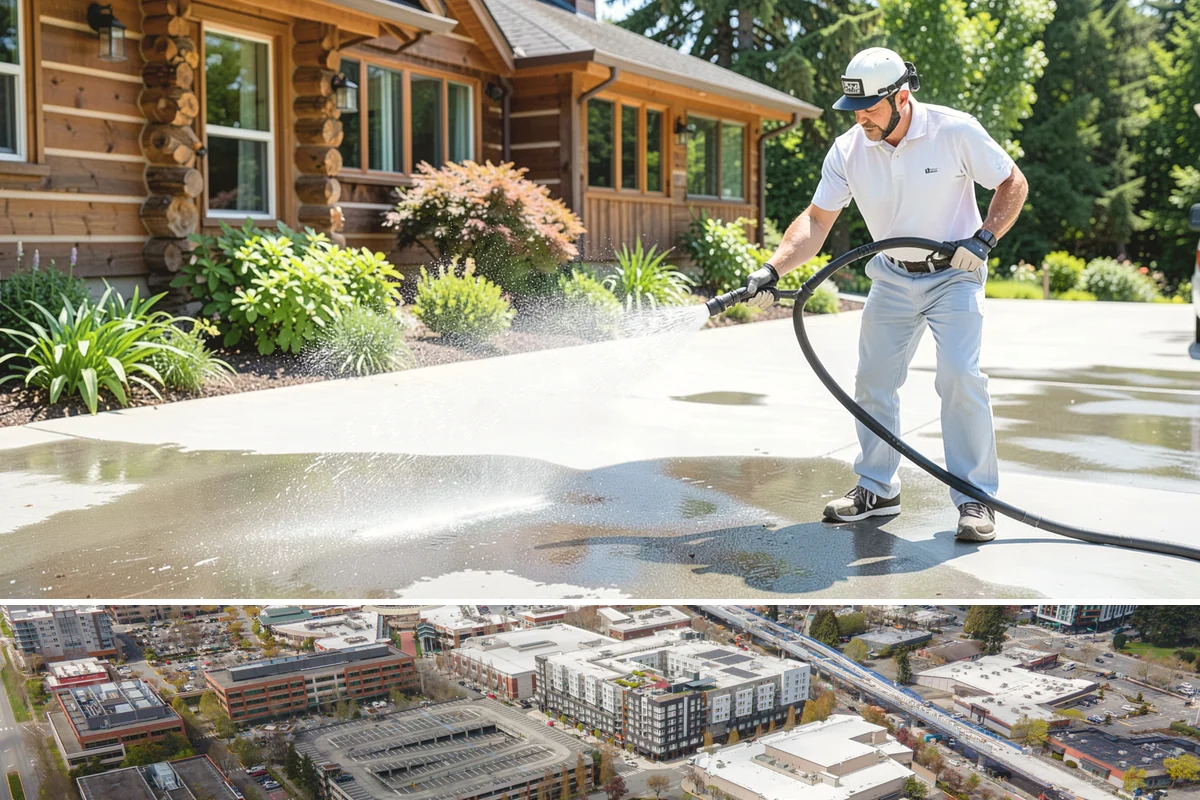 Decorative Concrete Cleaning in Redmond, King County, WA - Decorative concrete cleans and reseals best in dry summer weather for proper sealer cure.