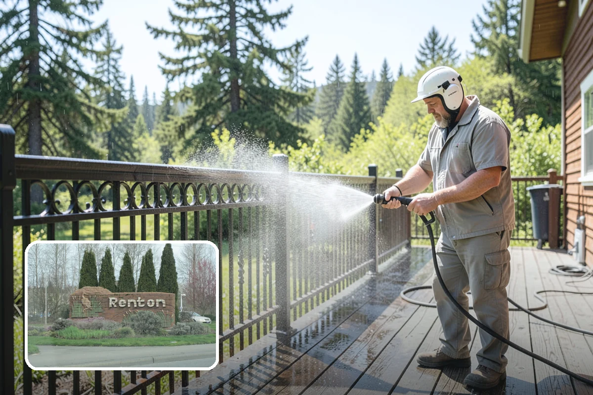 Decorative Concrete Cleaning in Renton, King County, WA - Preserves integral color and stamped detail