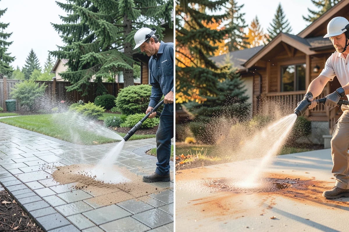 Decorative Concrete Cleaning in South Prairie, Pierce County, WA - Clear the patio and inspect the sealer condition