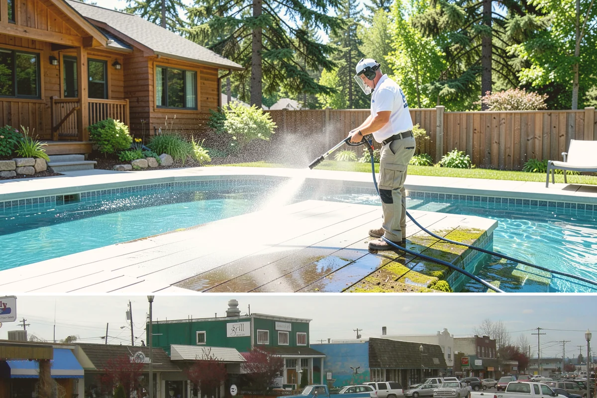 Decorative Concrete Cleaning in Stanwood, Snohomish County, WA - Decorative concrete cleans and reseals best in dry summer weather for proper sealer cure.