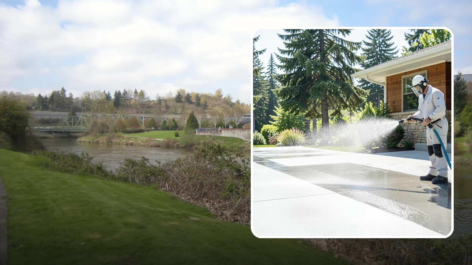 Decorative Concrete Cleaning in Tukwila, King County, WA - Clean stamped and decorative concrete patios without stripping their color or protective sealer.