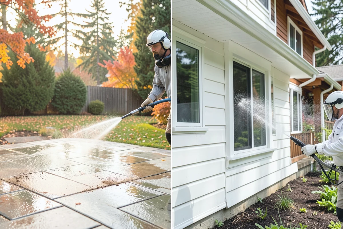 Decorative Concrete Cleaning in Woodinville, King County, WA - Clear the patio and inspect the sealer condition