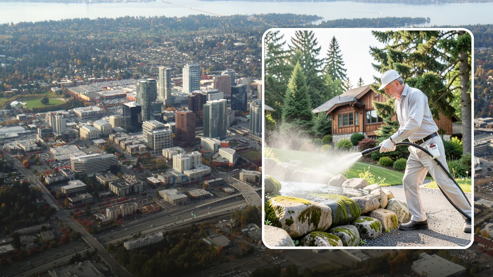 Decorative Rock Cleaning in Bellevue, King County, WA - We clean decorative and landscape rock in Washington to wash out algae, mud, and organic buildup between the stones.