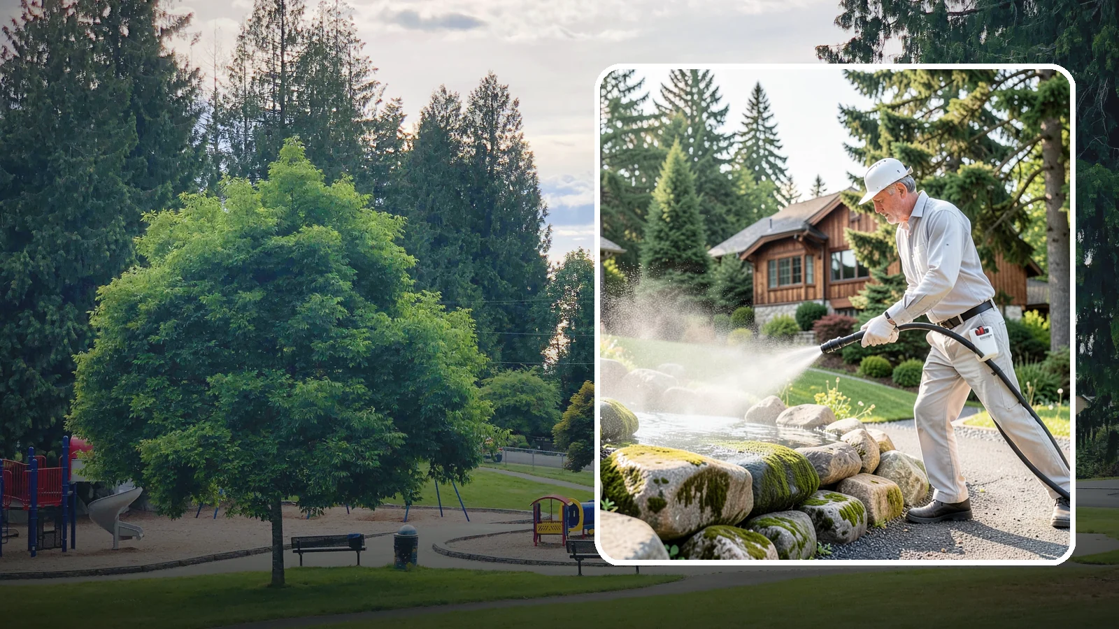 Decorative Rock Cleaning in Bonney Lake, Pierce County, WA - We clean decorative and landscape rock in Washington to wash out algae, mud, and organic buildup between the stones.
