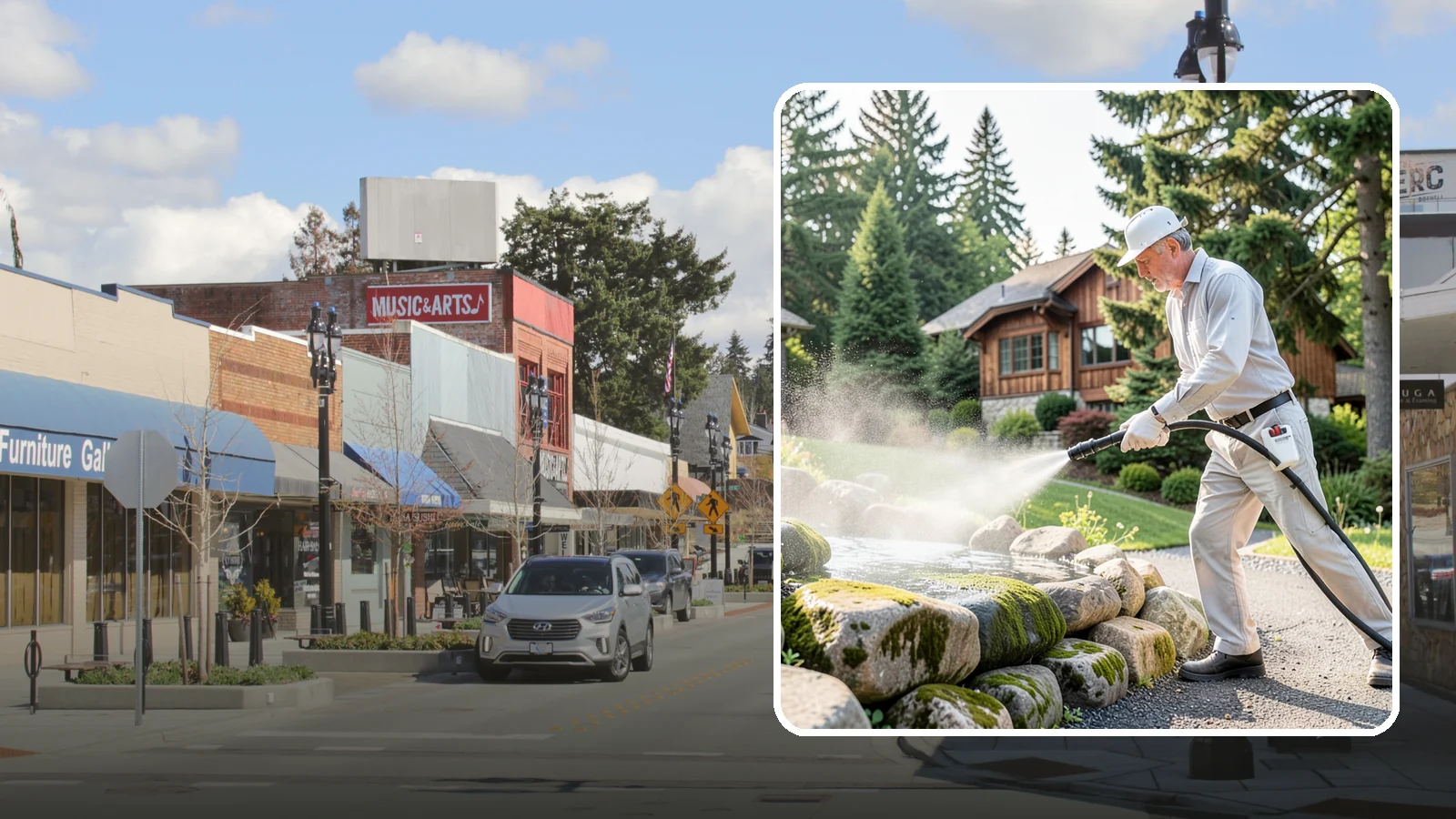 Decorative Rock Cleaning in Bothell, King County, WA - We clean decorative and landscape rock in Washington to wash out algae, mud, and organic buildup between the stones.