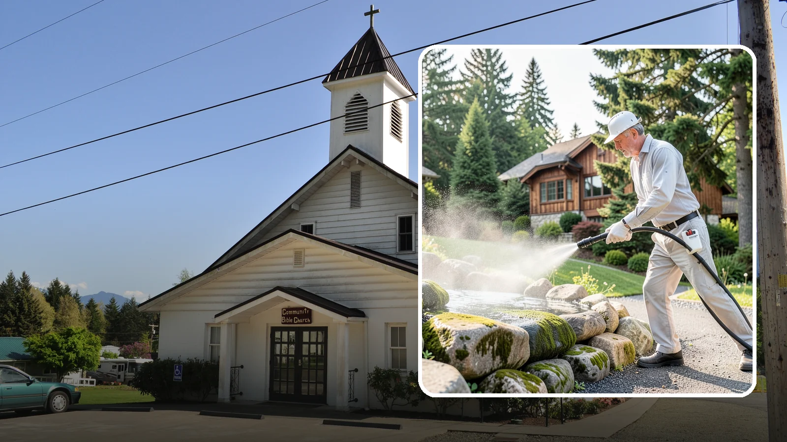 Decorative Rock Cleaning in Concrete, Skagit County, WA - We clean decorative and landscape rock in Washington to wash out algae, mud, and organic buildup between the stones.