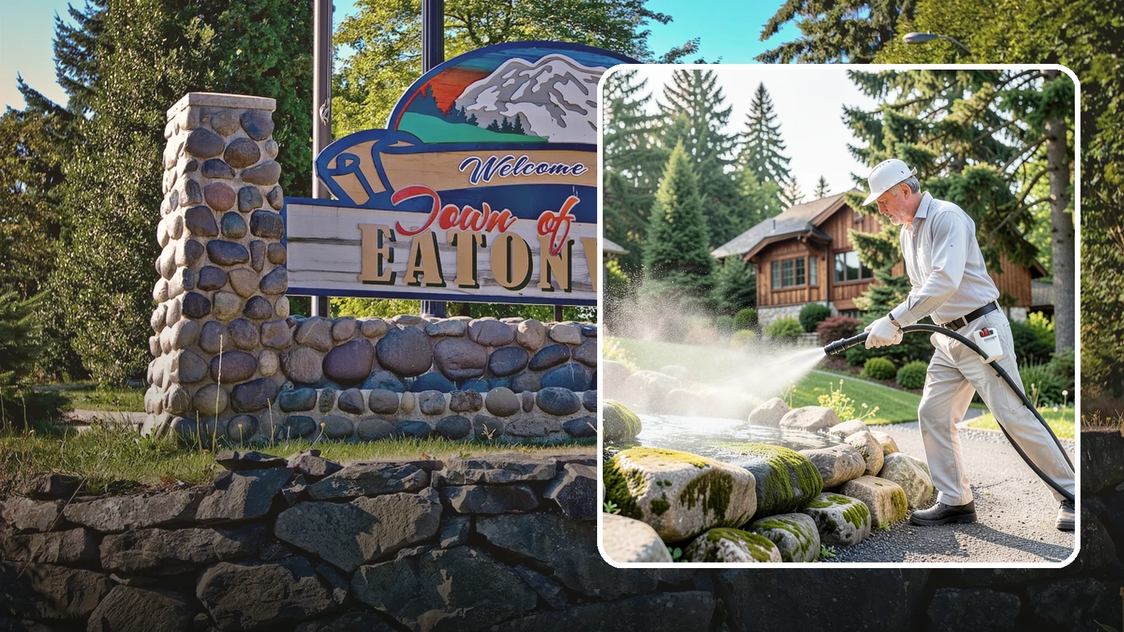 Decorative Rock Cleaning in Eatonville, Pierce County, WA - We clean decorative and landscape rock in Washington to wash out algae, mud, and organic buildup between the stones.
